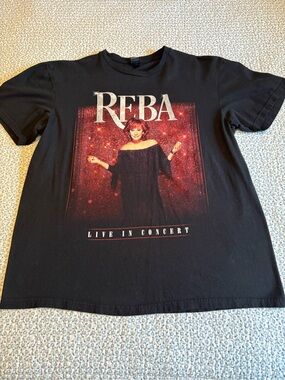 Reba Black Tee with Red Graphic Concert Print